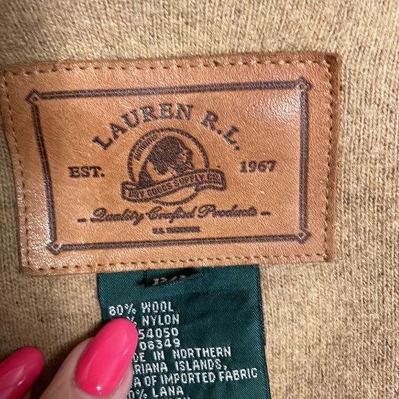 VINTAGE Lauren Ralph Lauren brown wool hooded coat horn toggle closures size MP - Picture 11 of 16